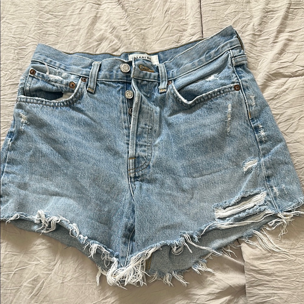 Agolde Blue Distressed Jean Shorts